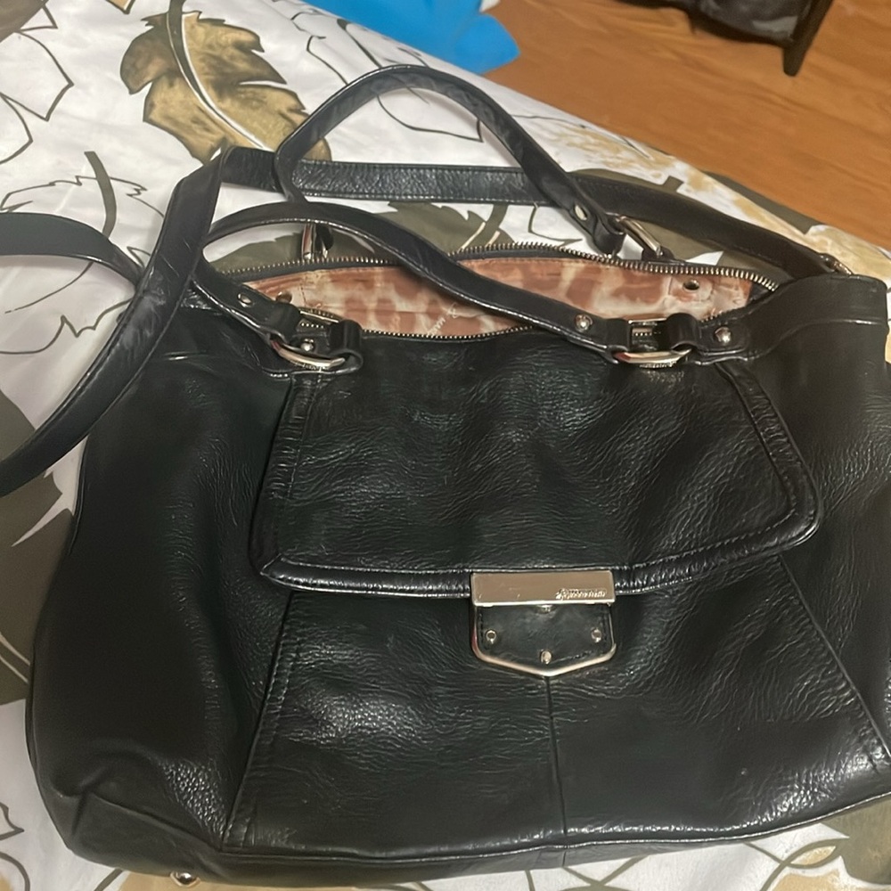 b. makowsky Black and Brown Clutch with Animal Print